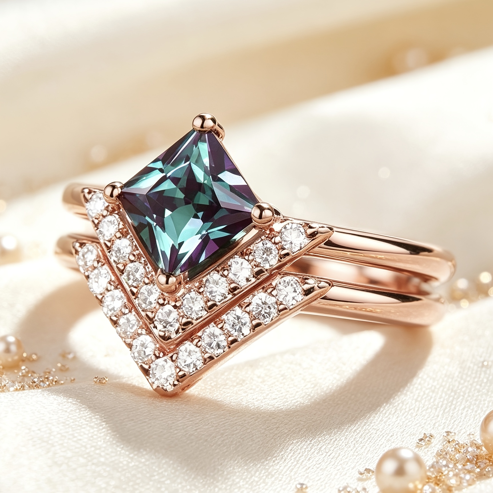Princess Square Dazzling Zirconium Couple Engagement Ring
